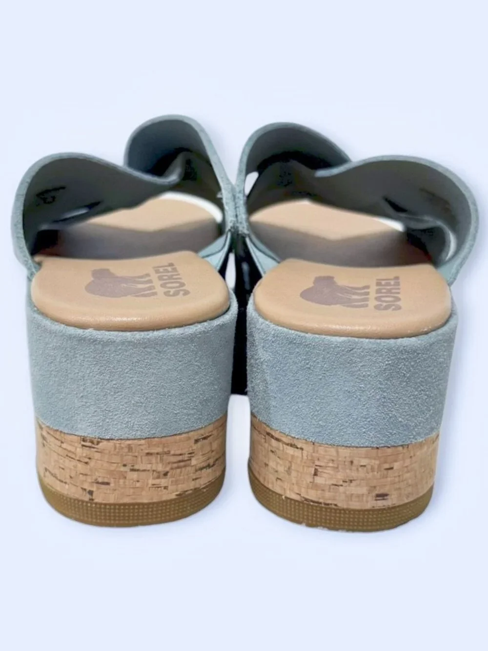 Sorel Cameron Flatform Mule Platform Sandals Light Blue Slip On Women's Size 9